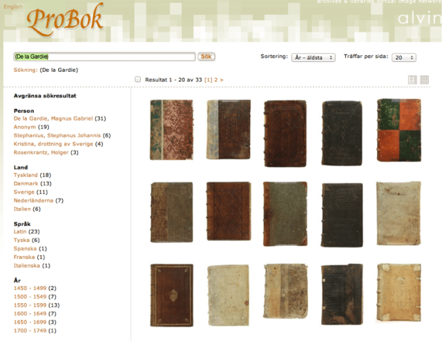 Sida med sökresultat i ProBok